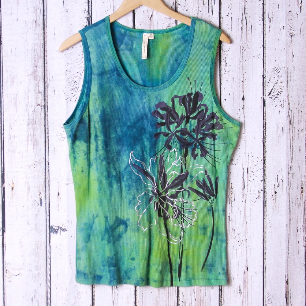 Susan Lawrence XL Tie Dye Tank w/ floral graphic